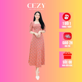 Đầm hoa nhí cổ vuông tay phồng bo chun có size bigsize CEZY D78