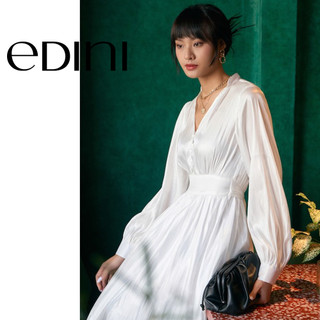Đầm cổ V tay dài màu trắng EDINI - D1327