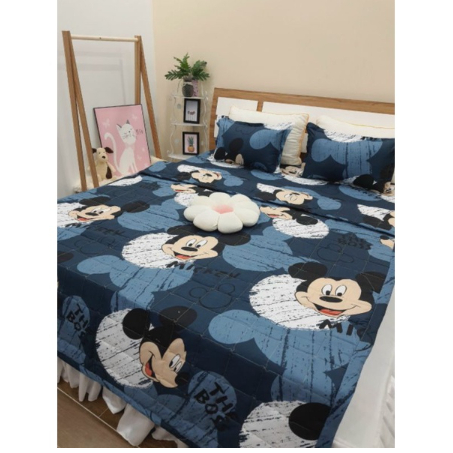 Bộ 5 món chăn ga và vỏ gối hè thu gọn nhẹ , Mền Ga Gối Poly cotton chần bông - Đủ mẫu - Màn Đêm Tuyết, Thỏ cute, Gấu,..
