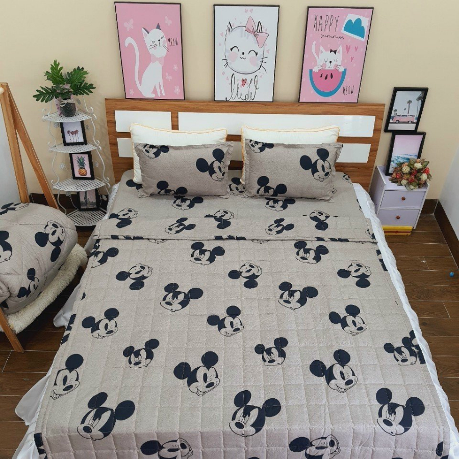 Bộ 5 món chăn ga và vỏ gối hè thu gọn nhẹ , Mền Ga Gối Poly cotton chần bông - Đủ mẫu - Màn Đêm Tuyết, Thỏ cute, Gấu,..