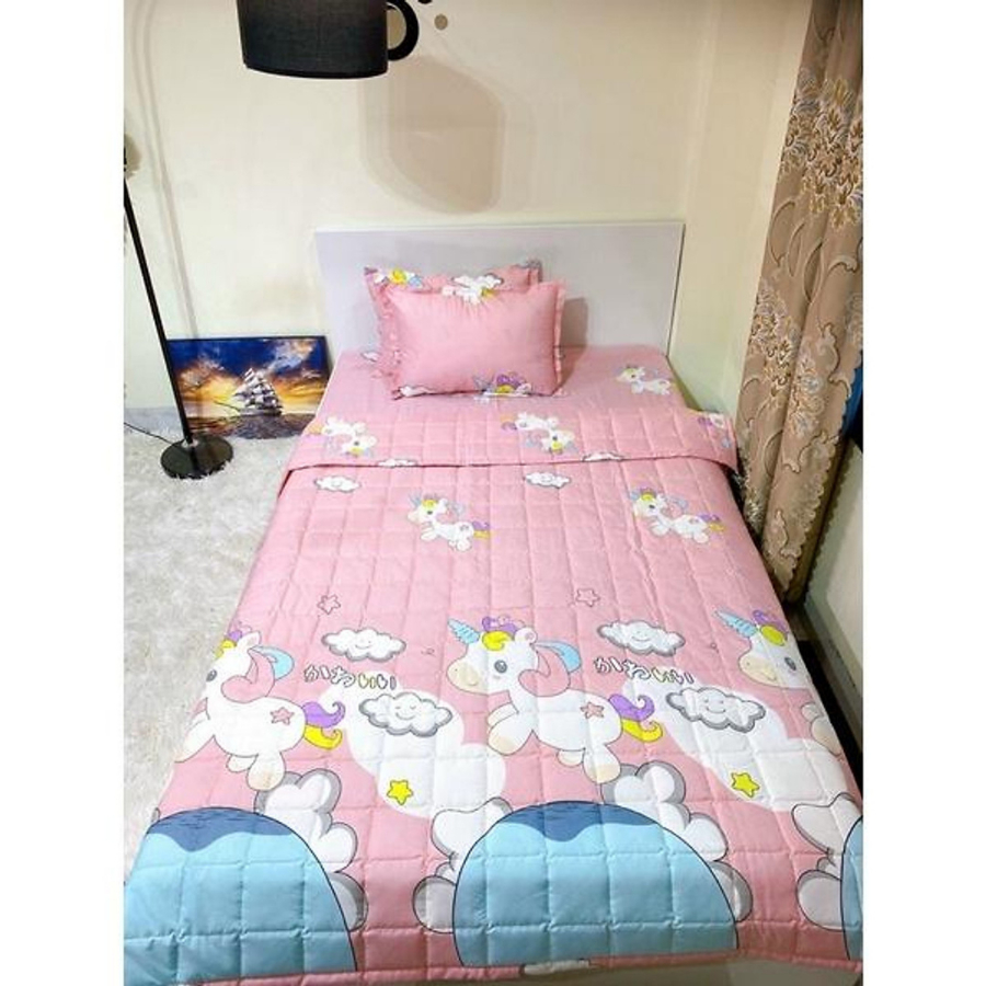 Bộ 5 món chăn ga và vỏ gối hè thu gọn nhẹ , Mền Ga Gối Poly cotton chần bông - Đủ mẫu - Màn Đêm Tuyết, Thỏ cute, Gấu,..