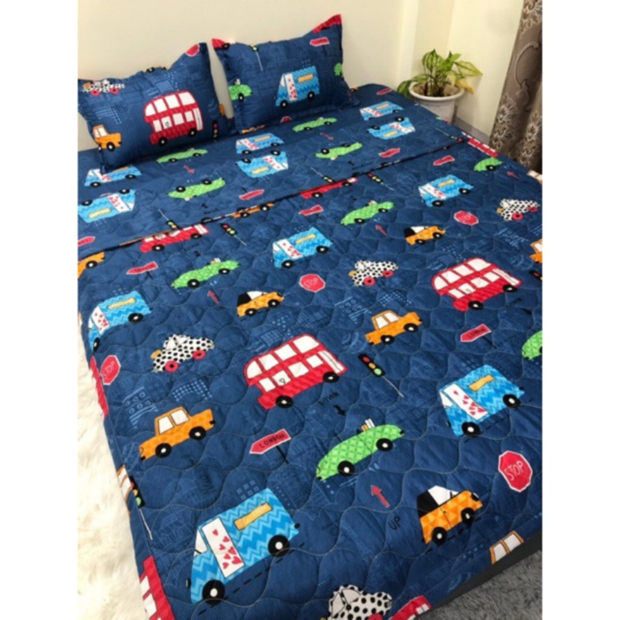 Bộ 5 món chăn ga và vỏ gối hè thu gọn nhẹ , Mền Ga Gối Poly cotton chần bông - Đủ mẫu - Màn Đêm Tuyết, Thỏ cute, Gấu,..