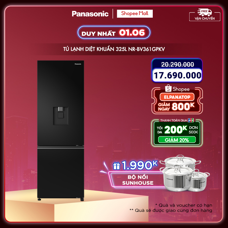  Tủ lạnh Panasonic Diệt Khuẩn 325L NR-BV361GPKV Lấy Nước Ngoài-Ngăn Đá Dưới