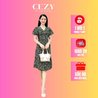 Đầm hoa nhí cổ v tay phồng dáng xòe có size bigsize Cezy D80