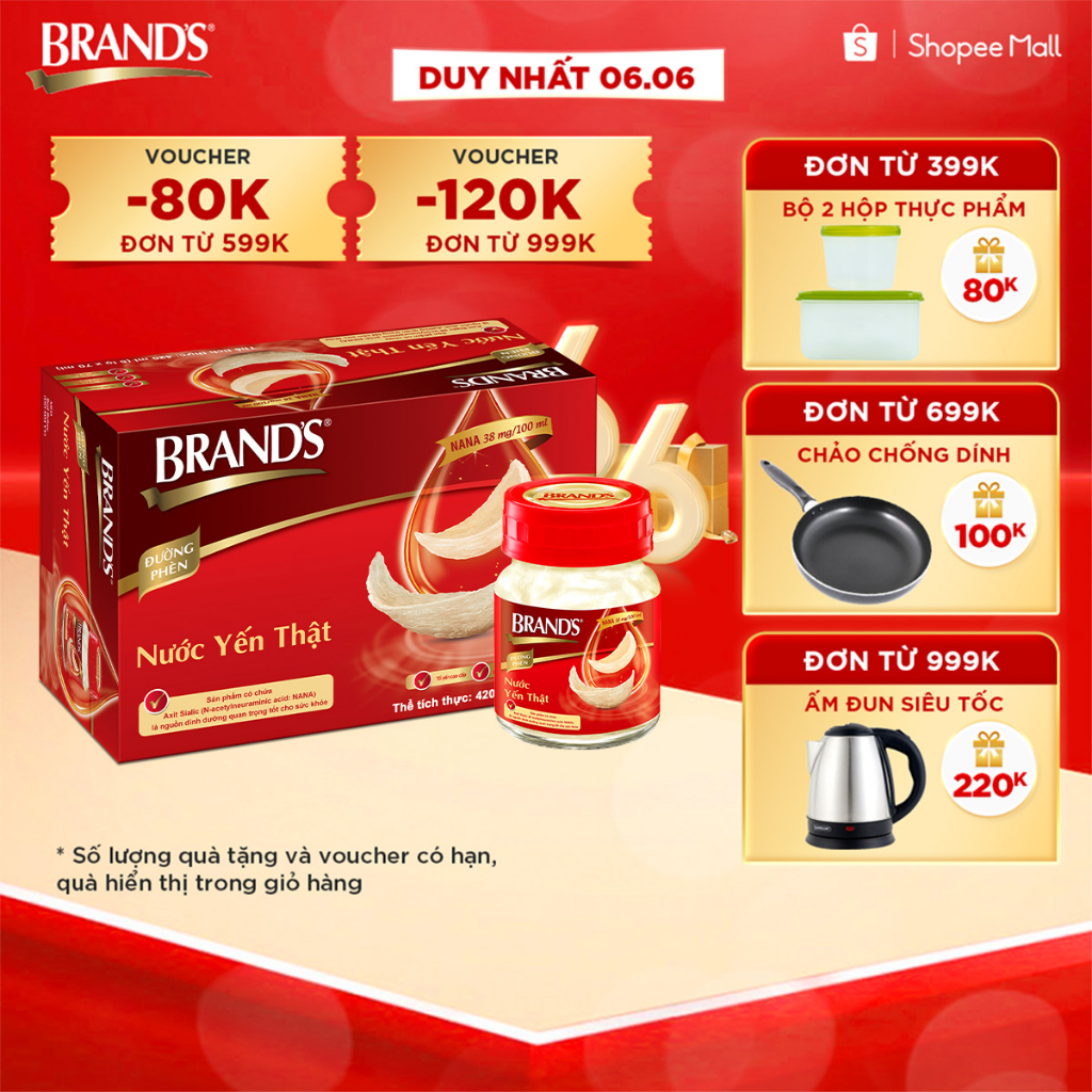 Nước yến thật BRAND'S Đường Phèn (70 ml x 6 lọ)