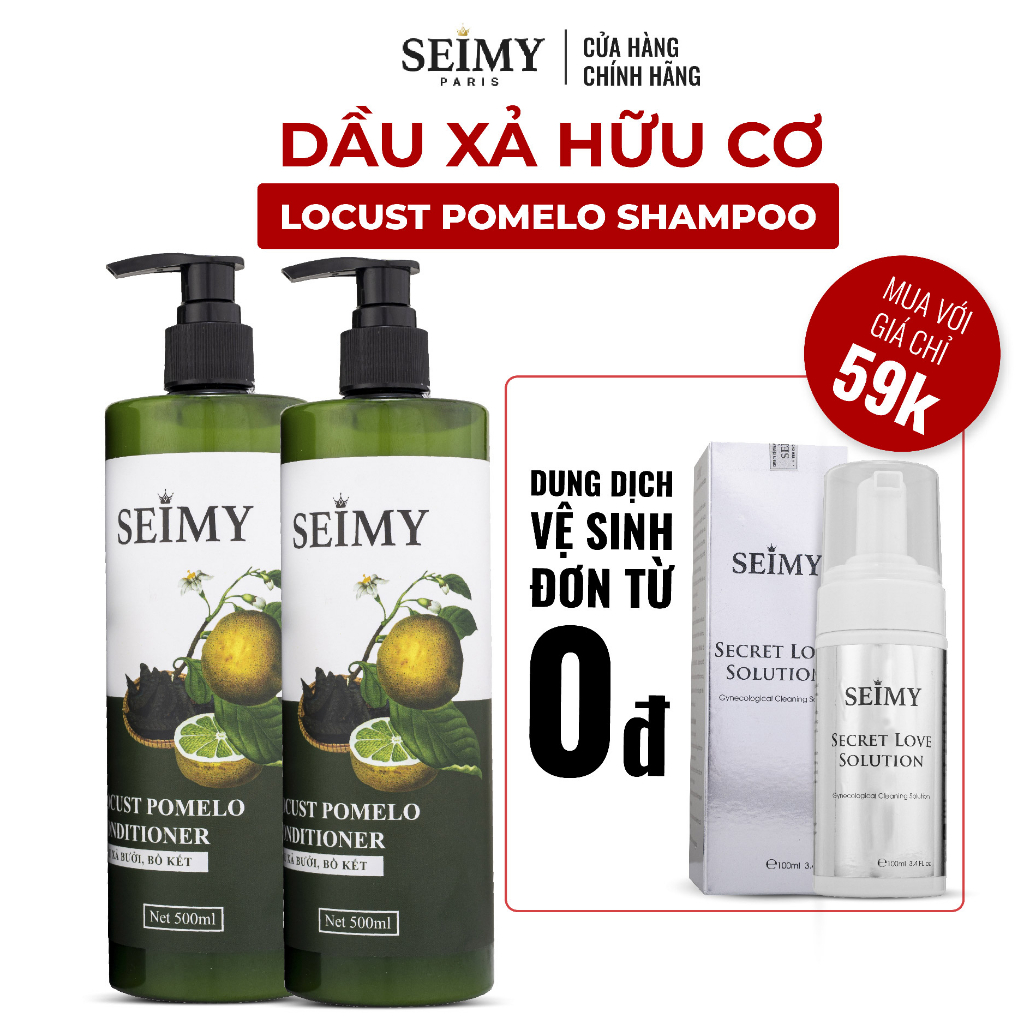Dầu xả bồ kết, bưởi hữu cơ SEIMY 500ml giúp mái tóc mềm mượt, giúp mọc tóc nhanh -Locust Pomelo Shampoo