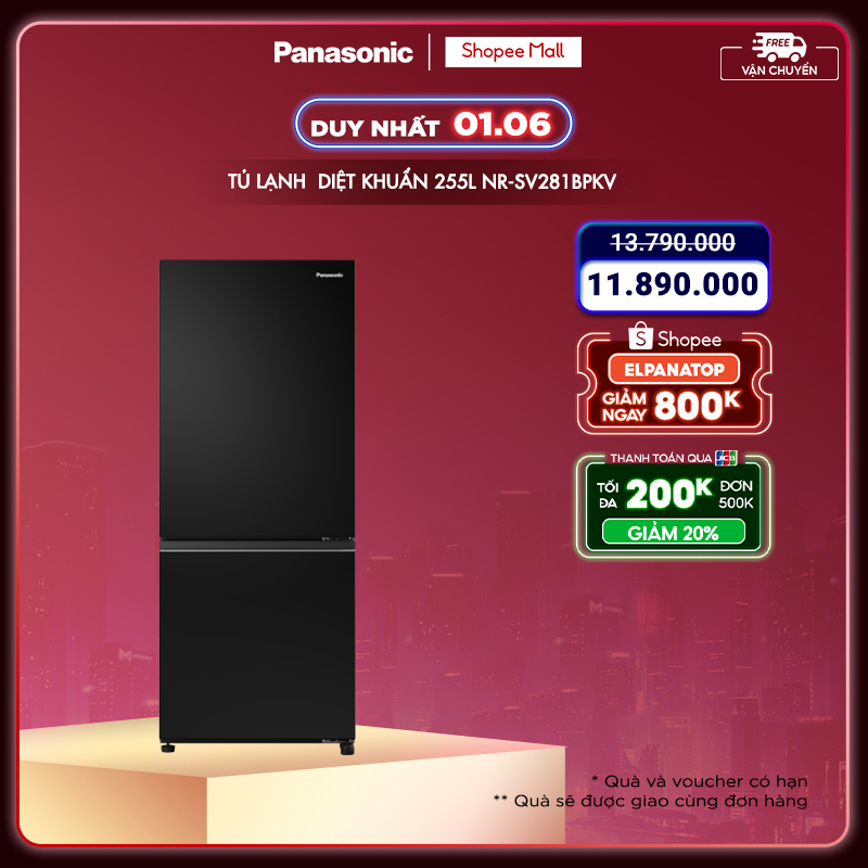  Tủ lạnh Panasonic Diệt Khuẩn 255L NR-SV281BPKV Cấp Đông Mềm - Ngăn Đá Dưới