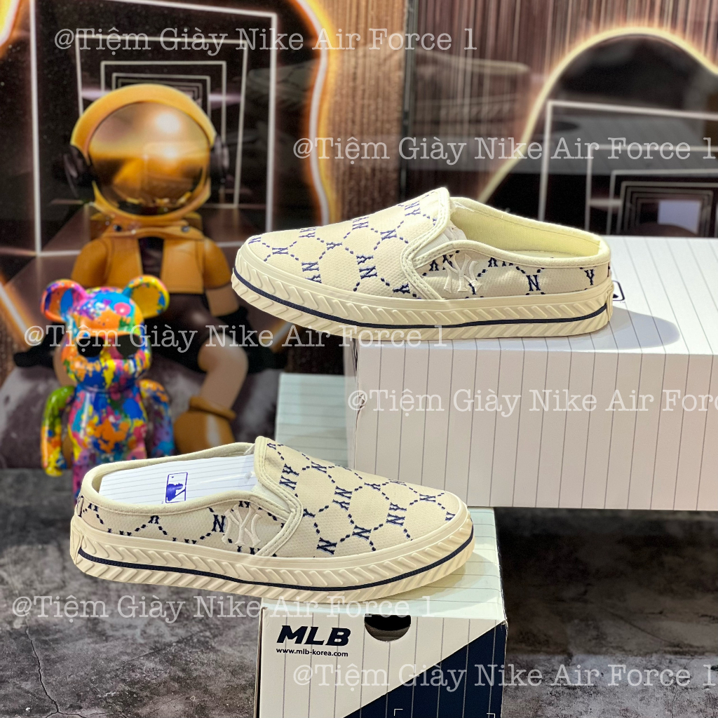 Dép Sục MLB Mùa Hè Nâu Slip On Dia Monogram New York Beige