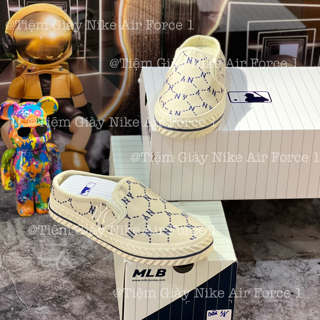 Dép Sục MLB Mùa Hè Nâu Slip On Dia Monogram New York Beige