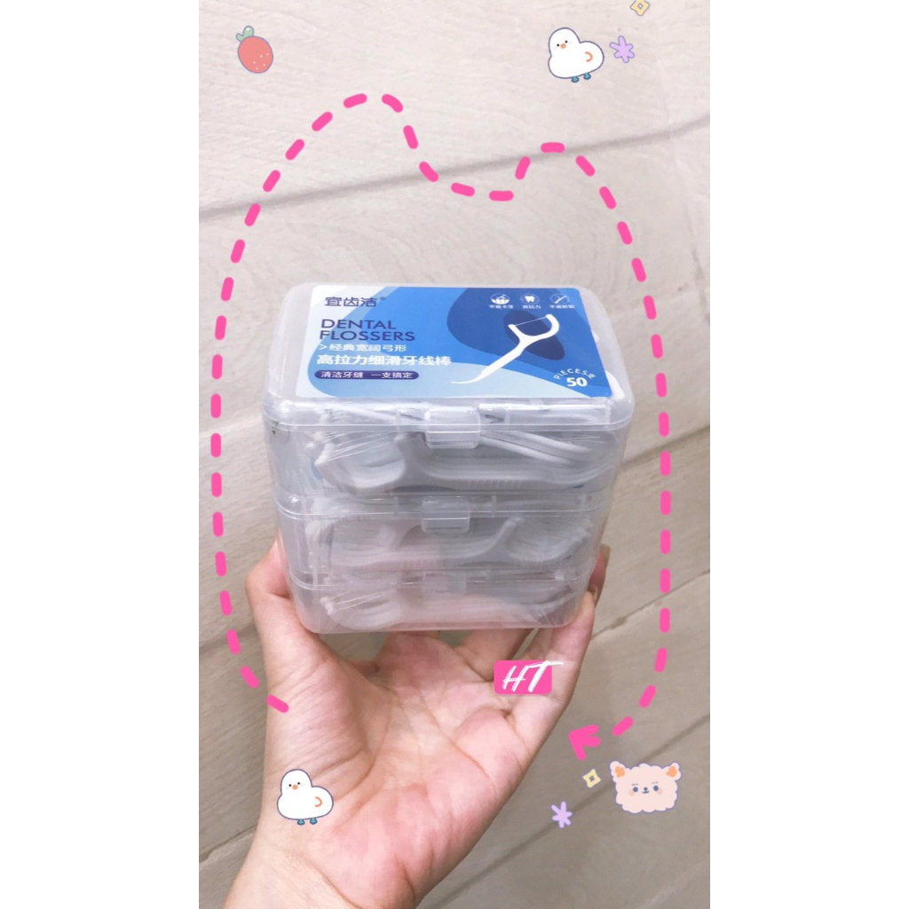 Tăm chỉ nha khoa tiệt trùng hộp 50 cây - Tăm nha khoa vệ sinh kẽ răng chân nướu chuyên dụng
