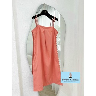 Đầm cam hồng 2 dây cúc bọc nữ tính
