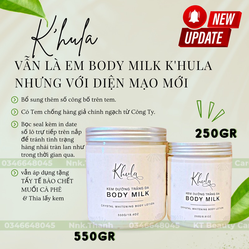 KEM DƯỠNG TRẮNG BODY MILK K’HULA / Bật tone sau 7-14ngày sử dụng