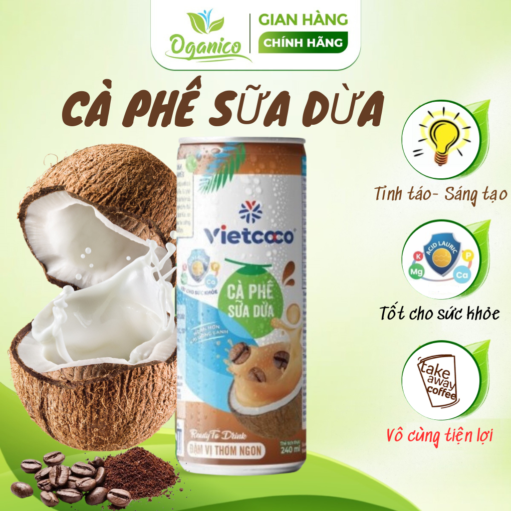 Nước uống giải khát Cà phê sữa dừa lon Vietcoco 240ml - Coffee coconut milk