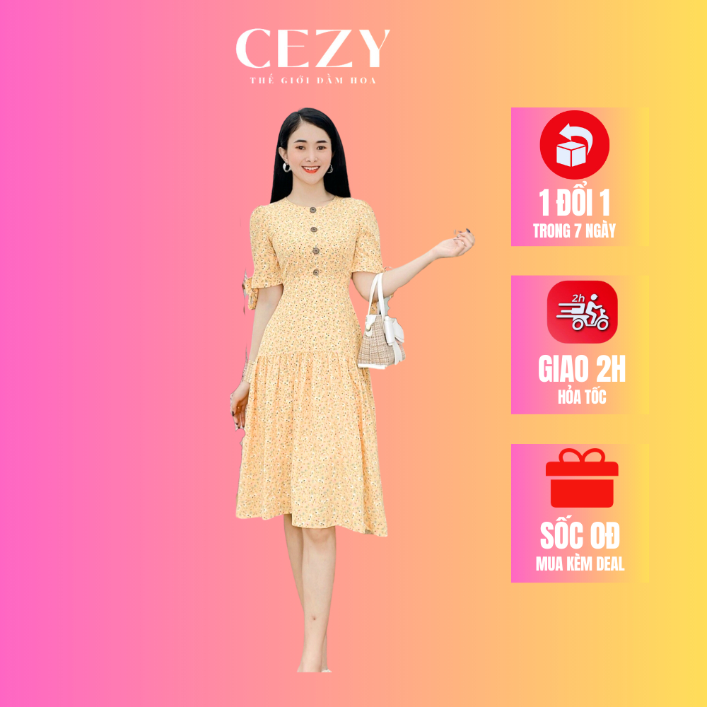 Đầm hoa nhí cổ tròn tay nơ đuôi cá có size bigsize CEZY D96