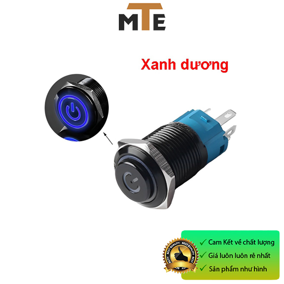 Nút nhấn giữ trạng thái ON/OFF 16mm 12V màu đen vỏ kim loại chống nước có led