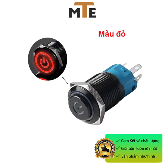 Nút nhấn giữ trạng thái ON/OFF 16mm 12V màu đen vỏ kim loại chống nước có led