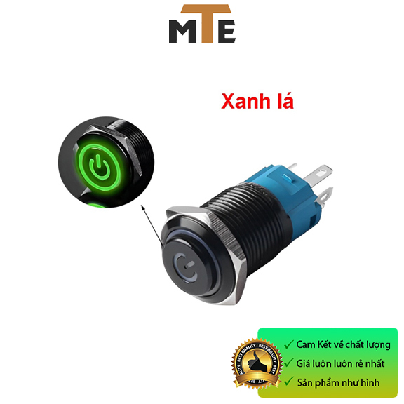 Nút nhấn giữ trạng thái ON/OFF 16mm 12V màu đen vỏ kim loại chống nước có led