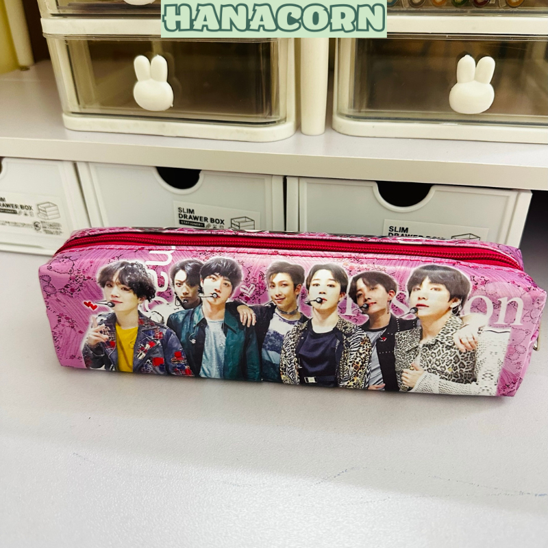 Túi bút vải 2 ngăn, bóp viết hình BTS siêu đẹp, dễ thương  HANACORN – dùng cho học sinh, làm quà tặng – 7224