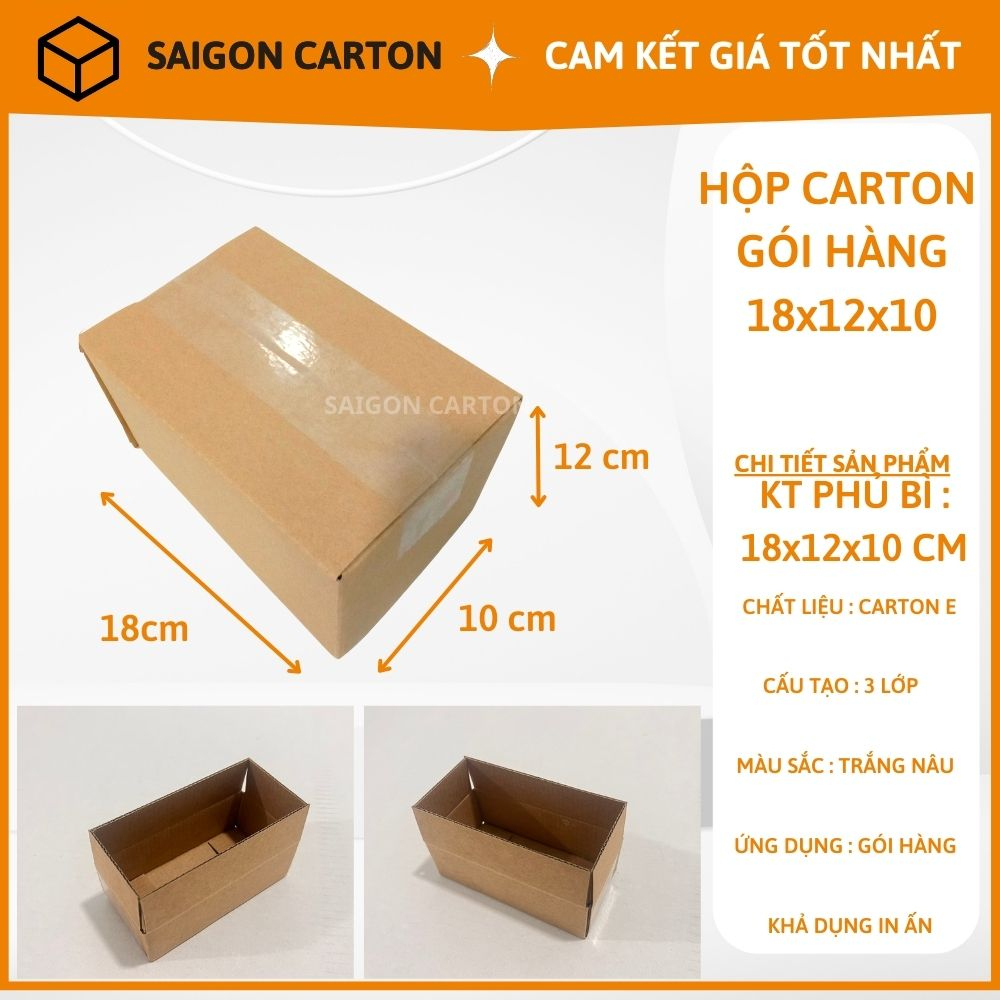Hộp carton đóng gói hàng online ship COD 18X12X10 cm - mua 100 hộp tặng 1 Dao rọc giấy - sản xuất bởi SÀI GÒN CARTON