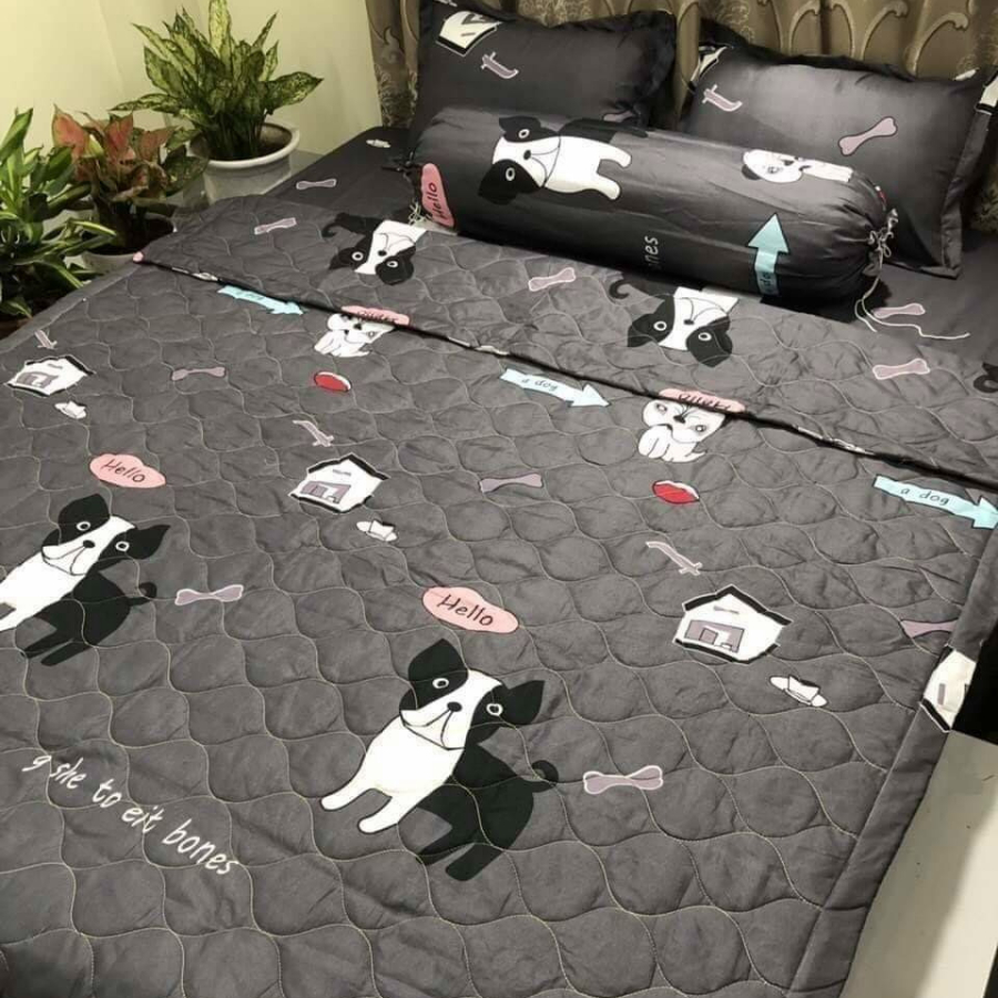 Trọn bộ 5 món chăn ga gối Cotton Poly chăn hè tone màu sáng cute - Nguyệt Ánh Bedding - đủ size - Cá Heo Mây, Cherrful..