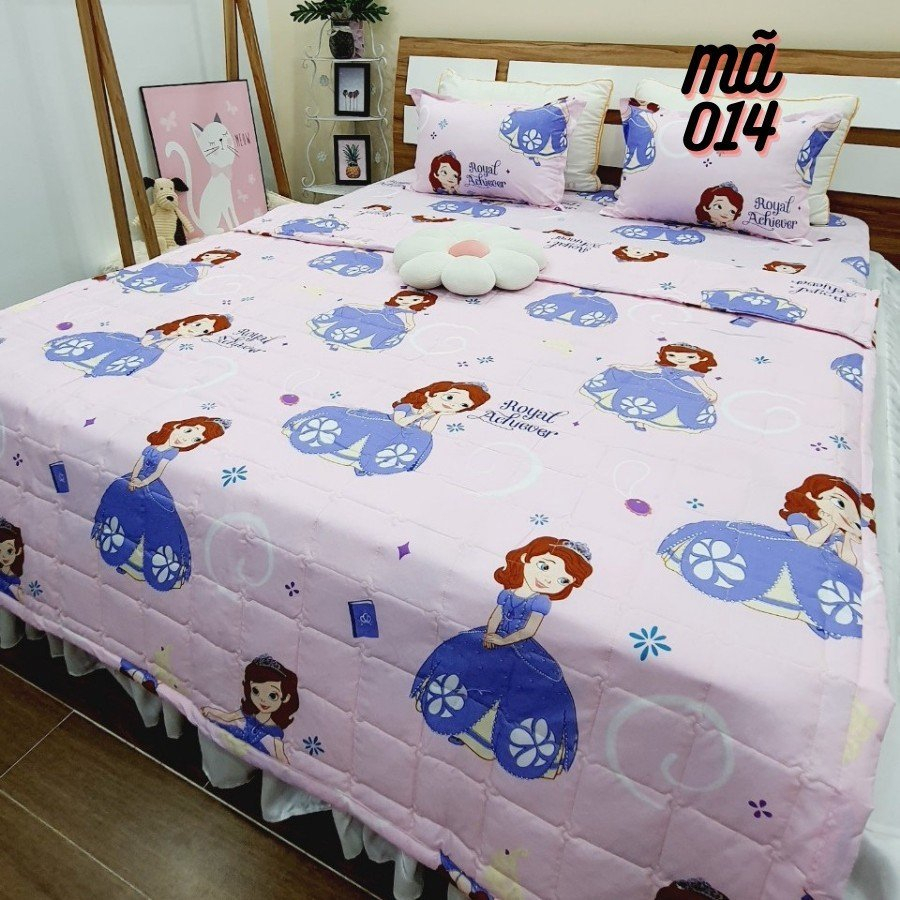 Trọn bộ 5 món chăn ga gối Cotton Poly chăn hè tone màu sáng cute - Nguyệt Ánh Bedding - đủ size - Cá Heo Mây, Cherrful..
