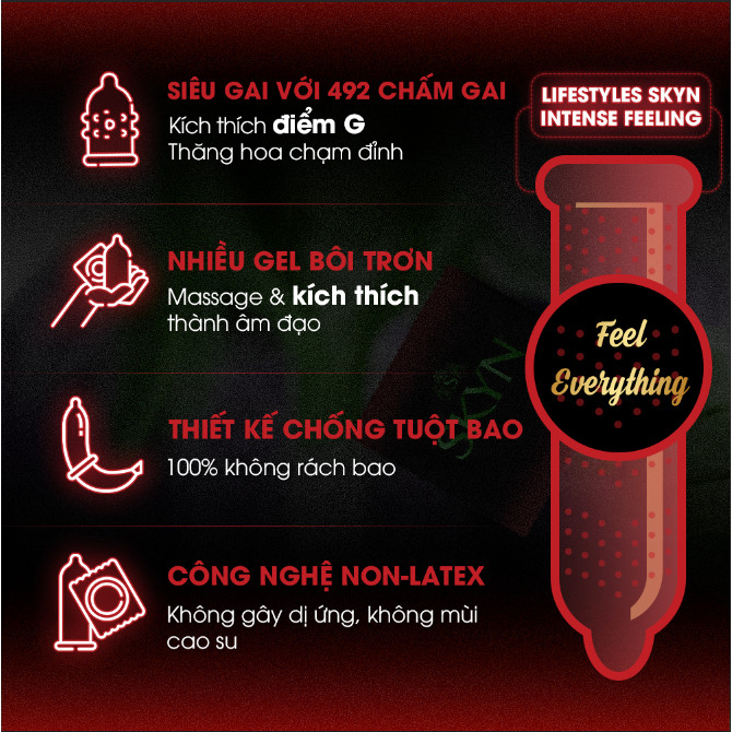 Bao Cao Su Gai Non-latex Siêu Mềm Siêu Mỏng SKYN Intense Feel Không Mùi Cao Su Nhiều Gel Tăng Khoái Cảm