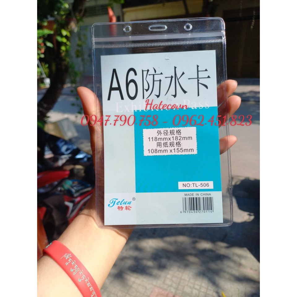 SỈ 100 BAO THẺ TÊN A6 TL506, DỌC, KT 118*182mm  - Thẻ đeo nhân viên, học sinh, nhà báo - Mặt thẻ nhựa Telun