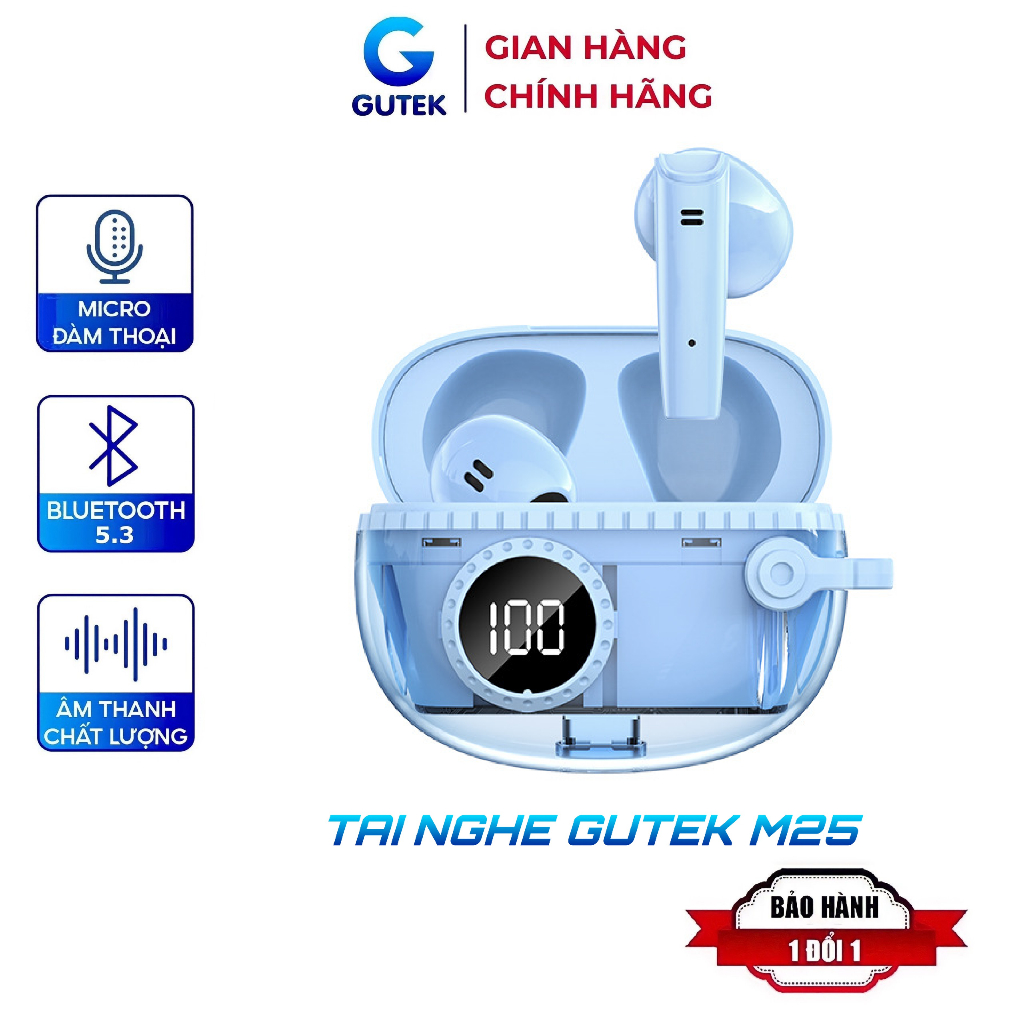 Tai nghe bluetooth không dây Gutek M25 nút cảm ứng vỏ trong suốt âm thanh HIFI tích hợp micro