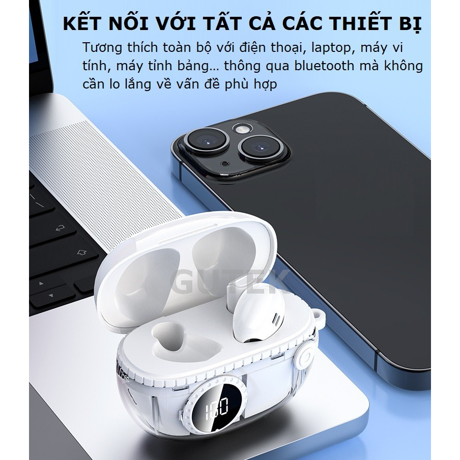 Tai nghe bluetooth không dây Gutek M25 nút cảm ứng vỏ trong suốt âm thanh HIFI tích hợp micro