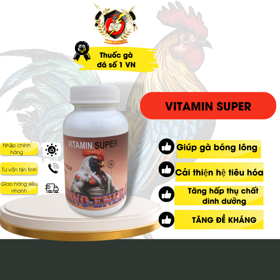 Thuốc nuôi gà đá, thuốc gà chọi VITAMIN SUPER, cung cấp vitamin giúp tăng bo, nở khung xương, lên ký.100v