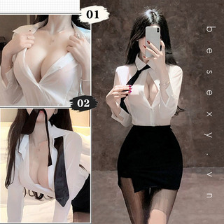 Set đồ công sở áo sơ mi trắng kèm chân váy đồ ngủ cosplay nữ thư ký