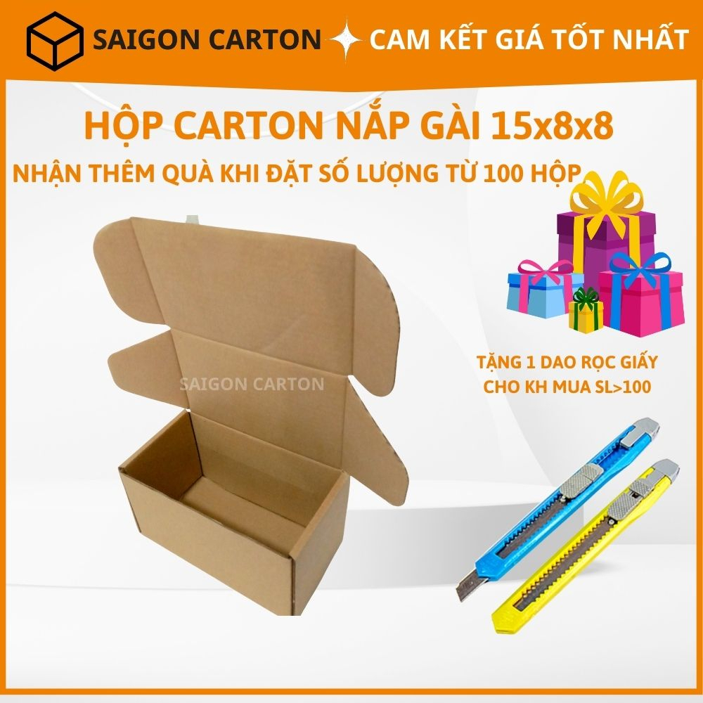 Hộp carton đóng gói hàng online ship COD 15X8X8 nắp gài - sản xuất bởi SÀI GÒN CARTON