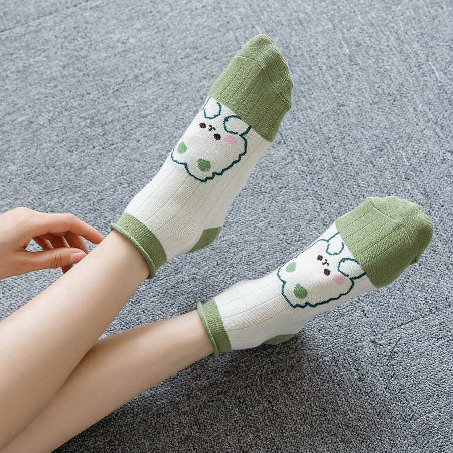 Tất nữ cổ ngắn phong cách Hàn Quốc, set 5 đôi vớ chất liệu cotton co giãn thoáng khí - Cherry Shop