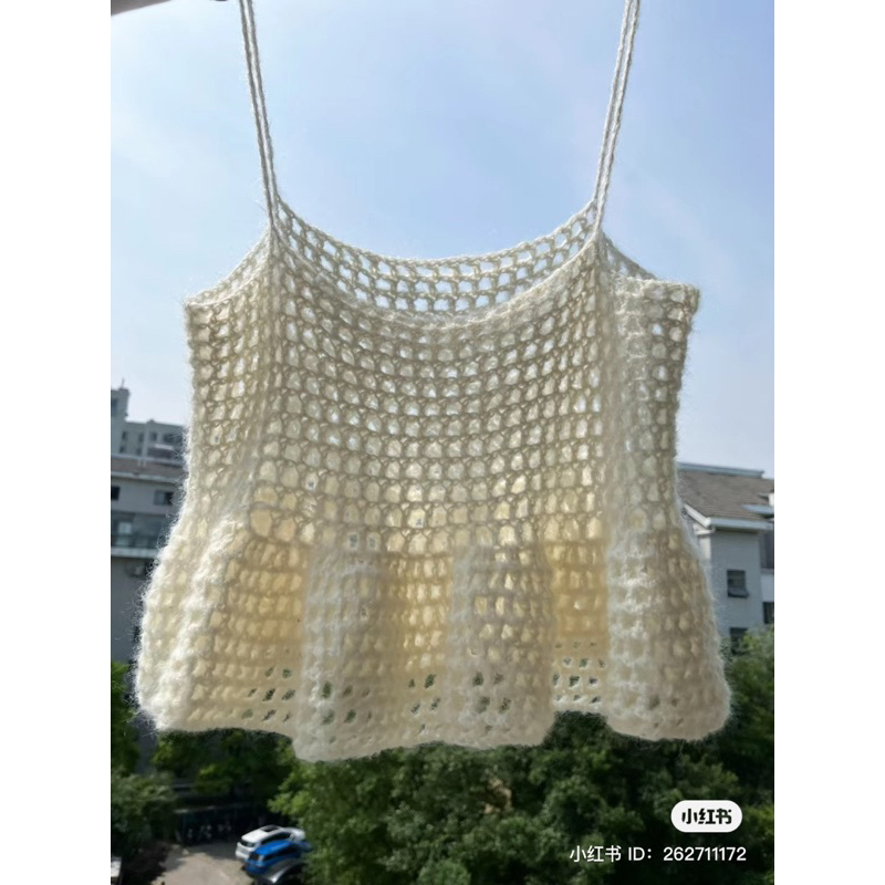 Áo croptop hai dây bèo len móc thủ công phù hợp mặc mùa hè hoặc đi biển - Ruffle Top ❤️