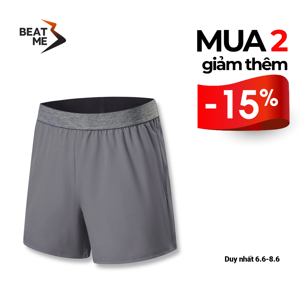 Quần Đùi Nam Thể Thao Tập Gym Màu Xám Beatme Vải Mau Khô Thấm Hút Mồ Hôi Trên Gối Mùa Hè