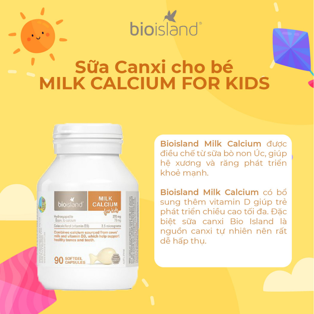 Combo viên uống canxi sữa và kẽm Bio Island giúp bé phát triển toàn diện xương răng