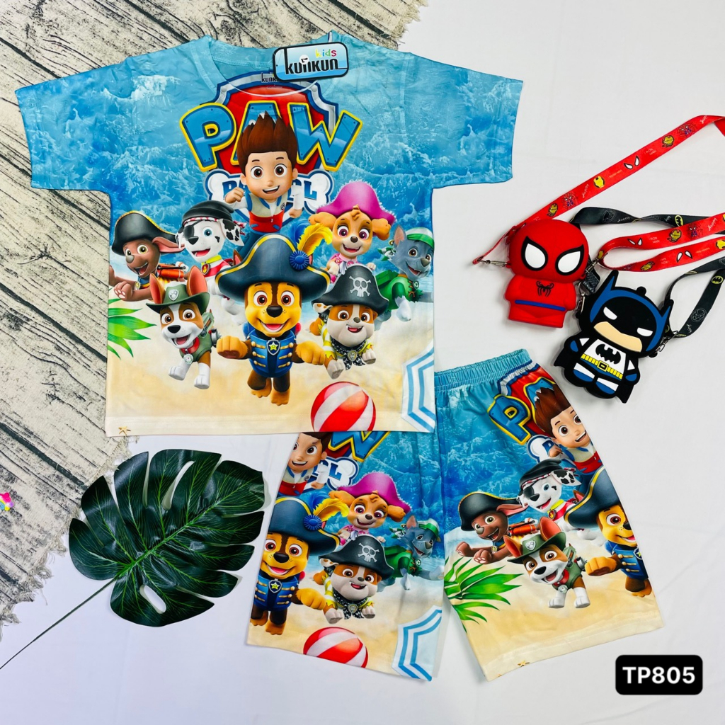 Quần áo bé trai thun lạnh in 3D hình Chó cứu hộ Kunkun Kid TP805-1008-BL126-204 - Đồ bộ size đại từ 10-60kg