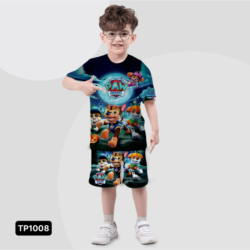 Quần áo bé trai thun lạnh in 3D hình Chó cứu hộ Kunkun Kid TP805-1008-BL126-204 - Đồ bộ size đại từ 10-60kg