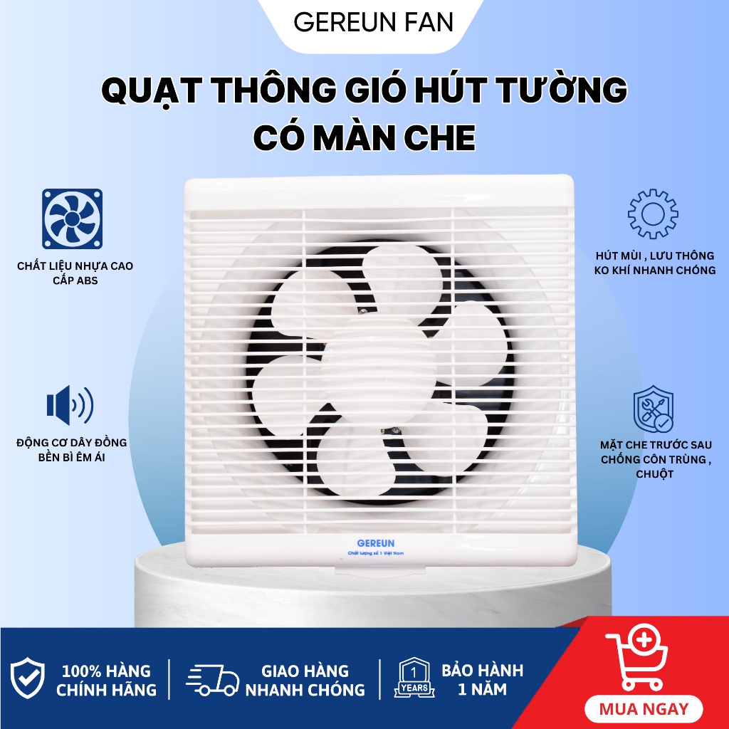 💎GEREUN Quạt Hút Mùi/Quạt Thông Gió Nhà Bếp/Phòng ngủ/Phòng Tắm Gắn Tường
