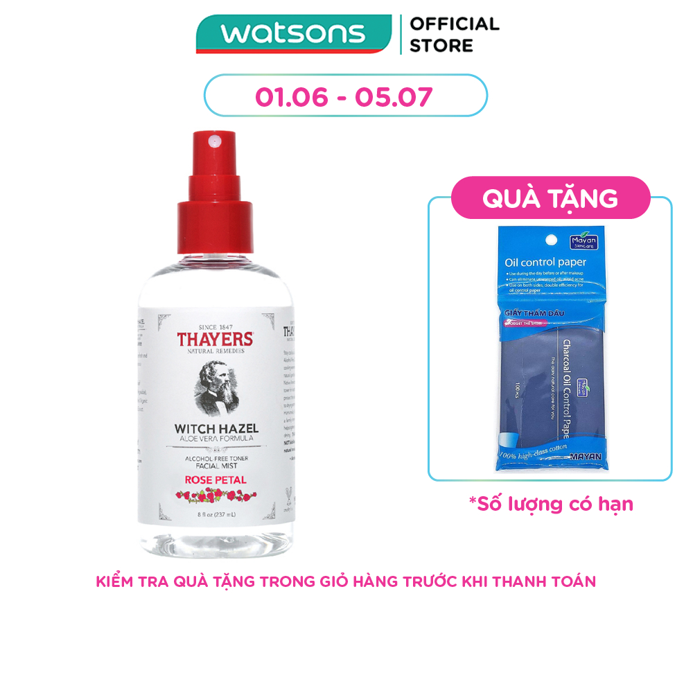 Nước Hoa Hồng Không Cồn Hương Hoa Hồng Thayers Witch Hazel Rose Petal 237ml (Dạng Xịt)