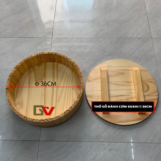 Thố gỗ đánh cơm Sushi hay Thố gỗ trang trí Φ 36cm, Cao 9cm + Nắp gỗ - Gỗ thông tự nhiên