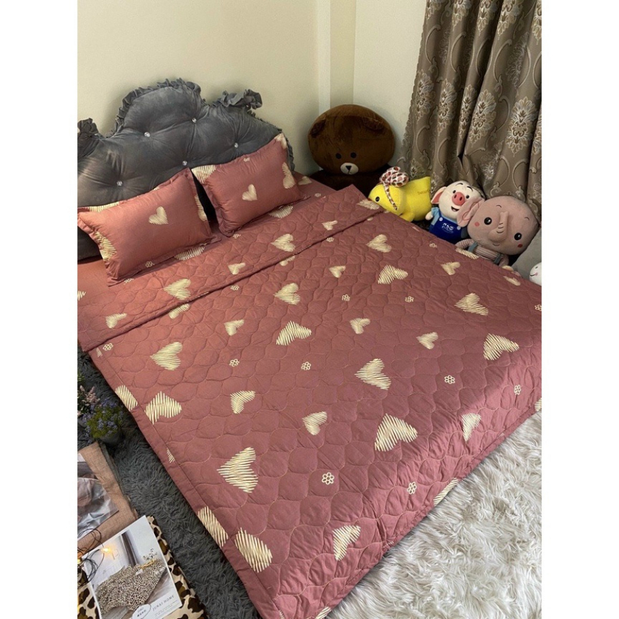 Bộ Chăn Ga Gối 5 Món Siêu Đẹp - Phù Hợp Thời Tiết Hè Thu Chất Liệu Vải Poly Cotton Mềm Mịn - Thỏ Tím Sweet Life, Gấu,..