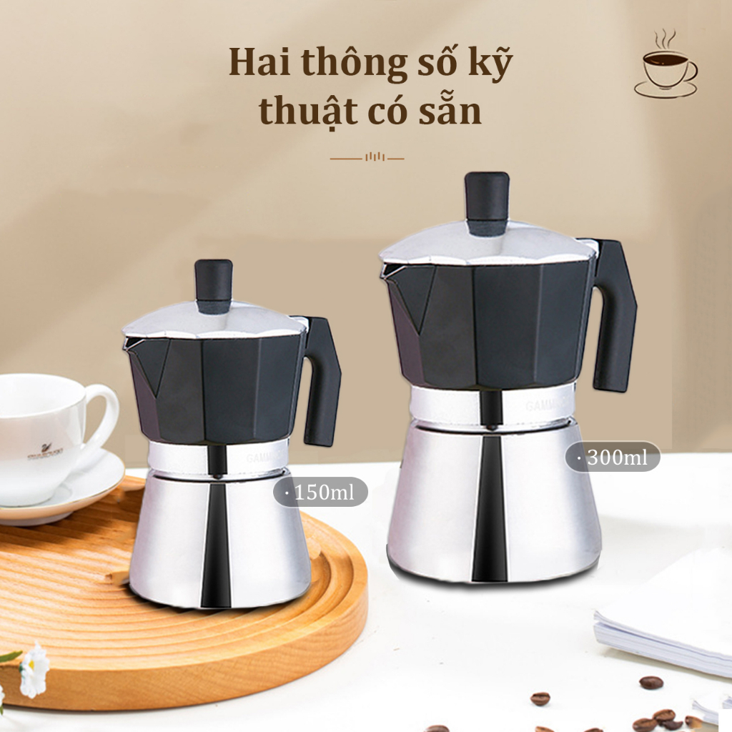 Ấm pha cà phê moka pot inox Thích hợp cho bếp từ Bình pha cafe moka kiểu Ý 150ML/300ML Máy pha cà phê moka DODO
