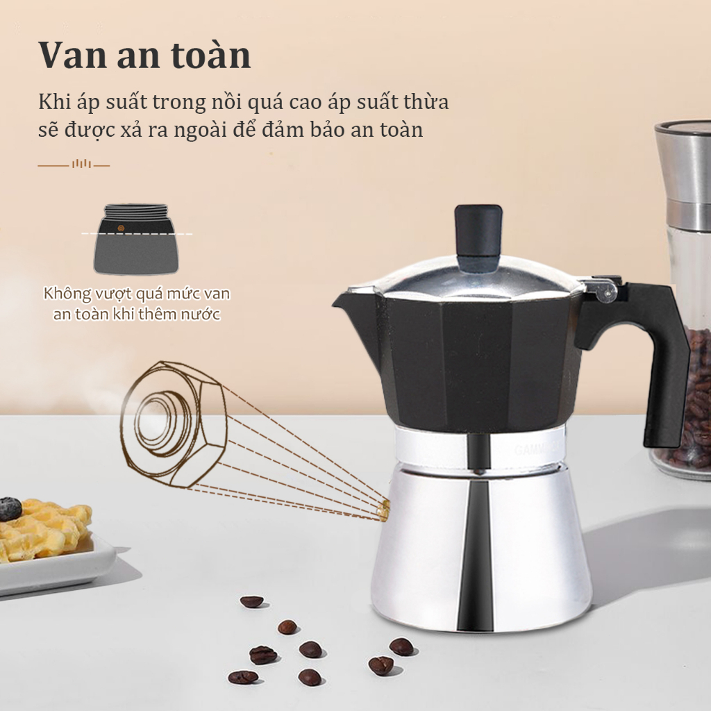Ấm pha cà phê moka pot inox Thích hợp cho bếp từ Bình pha cafe moka kiểu Ý 150ML/300ML Máy pha cà phê moka DODO
