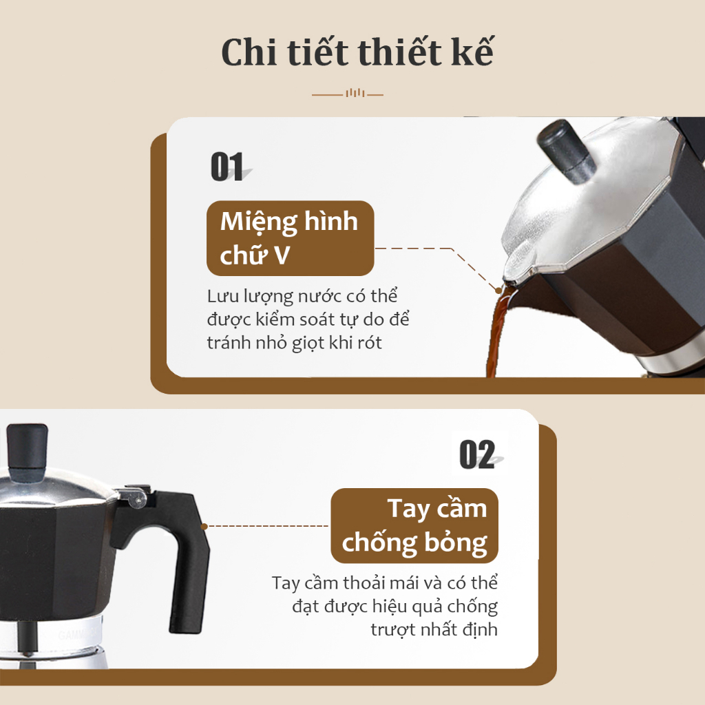 Ấm pha cà phê moka pot inox Thích hợp cho bếp từ Bình pha cafe moka kiểu Ý 150ML/300ML Máy pha cà phê moka DODO