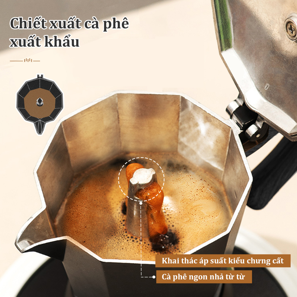 Ấm pha cà phê moka pot inox Thích hợp cho bếp từ Bình pha cafe moka kiểu Ý 150ML/300ML Máy pha cà phê moka DODO