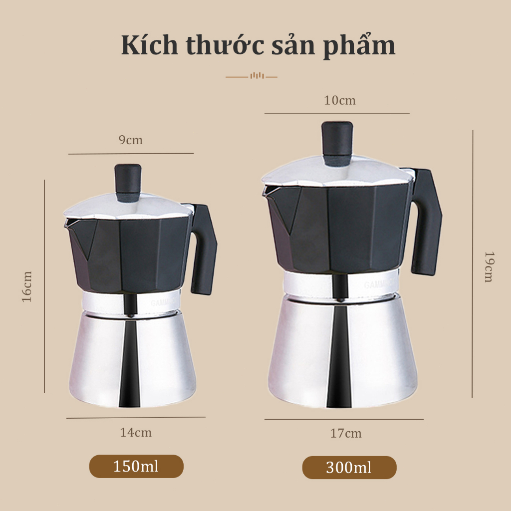 Ấm pha cà phê moka pot inox Thích hợp cho bếp từ Bình pha cafe moka kiểu Ý 150ML/300ML Máy pha cà phê moka DODO