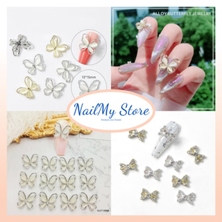 Charm nail, charm nơ, butterfly cao cấp phụ kiện trang trí móng tay vàng,