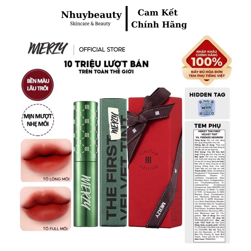 Son Kem Lì, Bền Màu, Lâu Trôi Merzy The First Velvet Tint V6 Xanh Lá Green Edition 4.5g