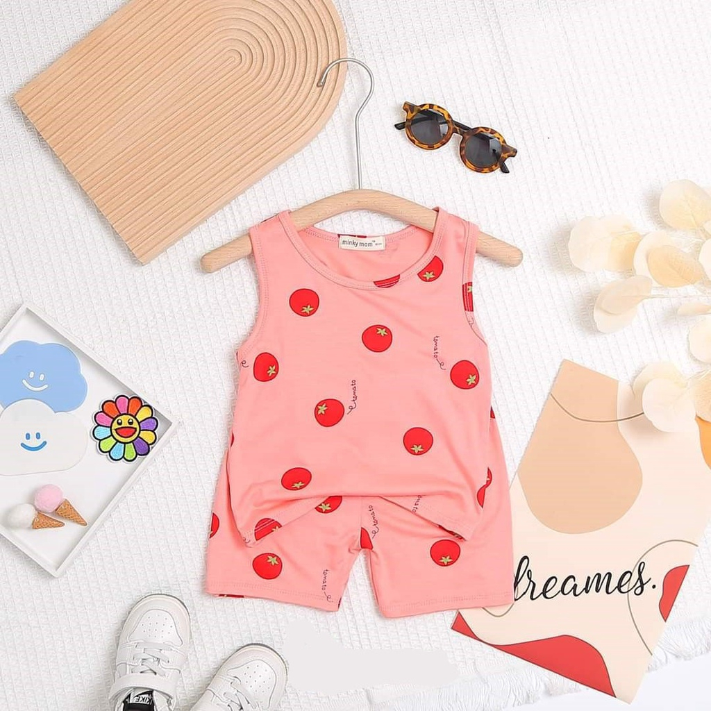 Mẫu bộ quần áo in hình hoa quả toàn thân cho bé trai bé gái